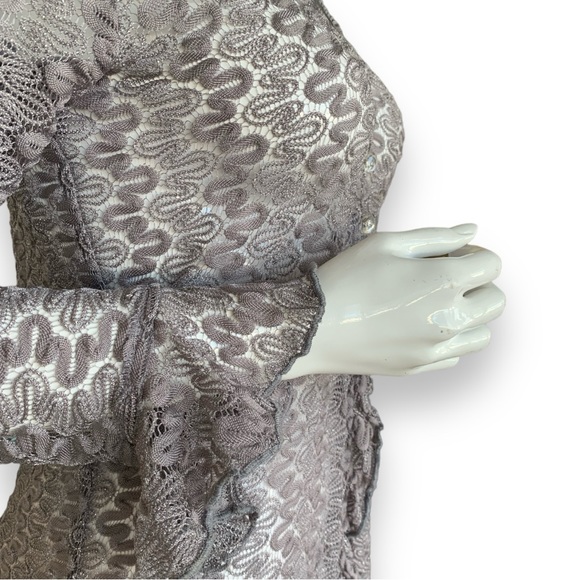 ZOE OPEN LACE LONG GREY METALLIC CARDIGAN. WOMEN’S SIZE MEDIUM - Picture 7 of 10